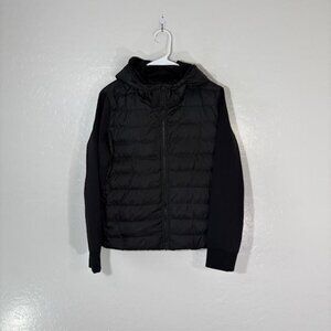 Theory Jacket Womens Medium Puffer Combo Knit Tech Hooded Full Zip Lightweight